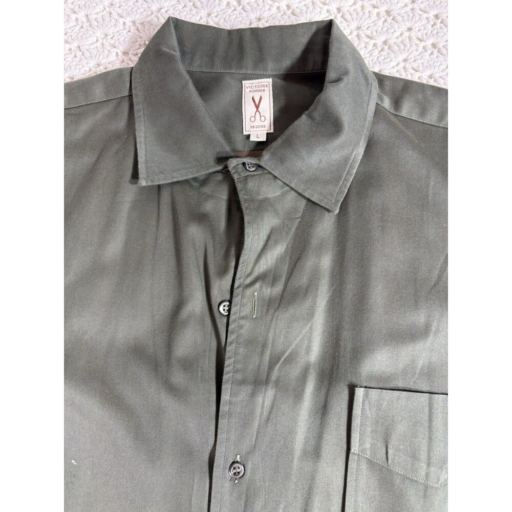Victoire Deluxe Men's L Dress Button Up Vintage Long Sleeve Shirt Green EUC